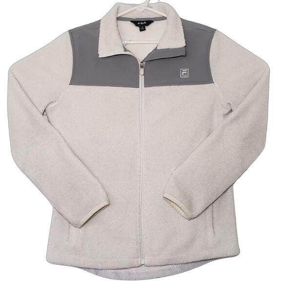 Fila Sport Fleece Jacket Women's Medium White and Grey Polyester - Picture 1 of 4
